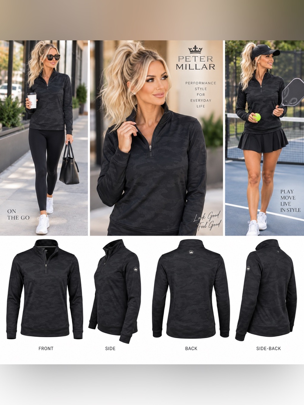 Peter Millar Black Camo Quarter-Zip Golf Pullover Size Large